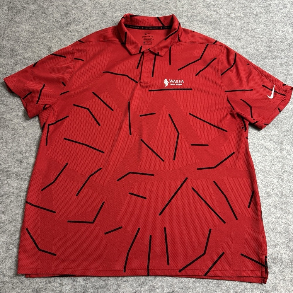 Nike Tiger Woods Polo Shirt Mens XXL Red Golf Performance Wailea Maui Geometric